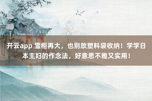开云app 雪柜再大，也别放塑料袋收纳！学学日本主妇的作念法，好意思不雅又实用！