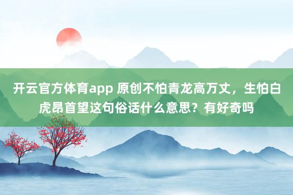 开云官方体育app 原创不怕青龙高万丈，生怕白虎昂首望这句俗话什么意思？有好奇吗